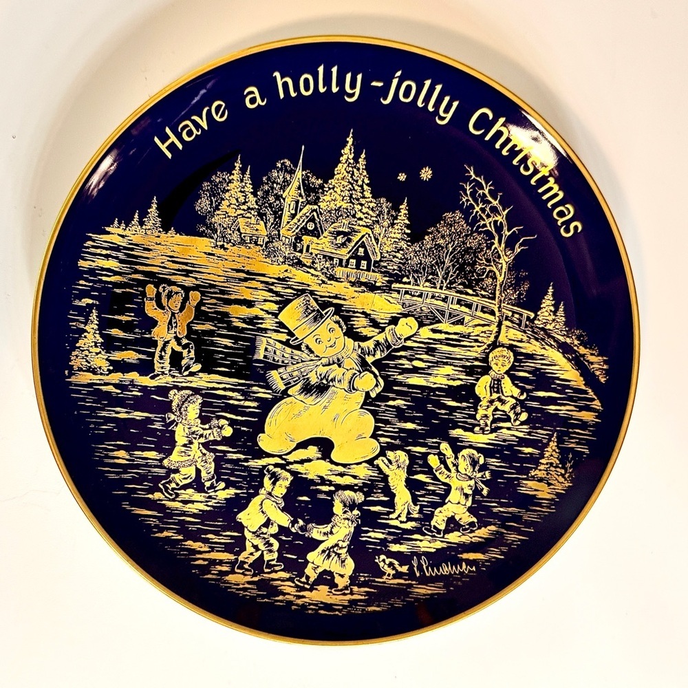 1977 Lindner Bavaria 24K Gold Cobalt Christmas Plate